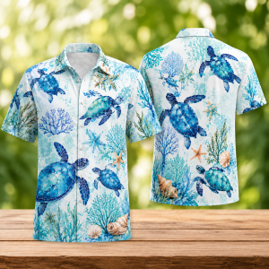 Watercolor Sea Turtle Reef Hawaiian Shirt