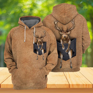 3D Deer Pocket All Over Hoodie, Realistic Buck Hunting Pullover
