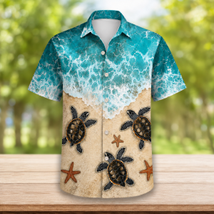 Alternative view of Beach Turtle Starfish Hawaiian Shirt
