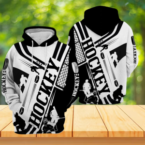 Black White Hockey Unisex All Over Hoodie