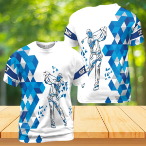 Personalized Blue Diamond Pattern Golfer Men's 3D T-shirt