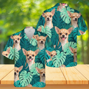 Chihuahua Hawaiian Shirt Tropical Palm Leaf Print Aloha Top
