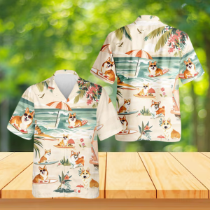 Corgi Surfing Hawaiian Shirt – Cute Beach Dog Aloha Shirt for Corgi Lovers