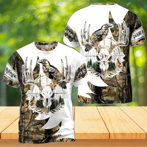Customized Hunting with Stag Head Design Hunting 3D T-Shirt