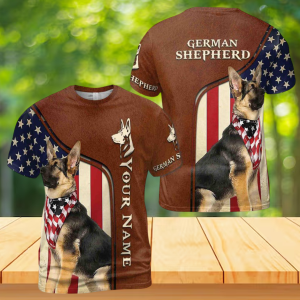 Personalized German Shepherd With USA Flag Leather Pattern Men's T-shirt