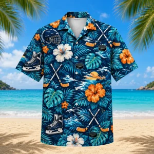 Alternative view of Hockey Tropical Pattern Hawaiian Shirt