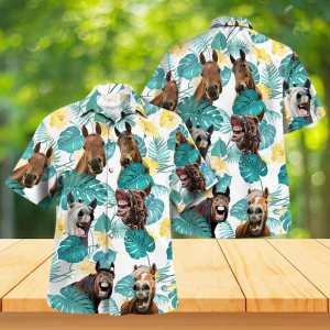 Horse In Tropical Leaves Pattern Hawaiian Shirt