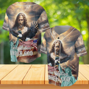Jesus Aurole One Nation Under God America Statue of Liberty Baseball Jersey
