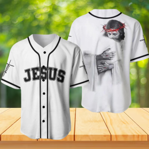 Jesus Baseball Jersey White with Black Piping