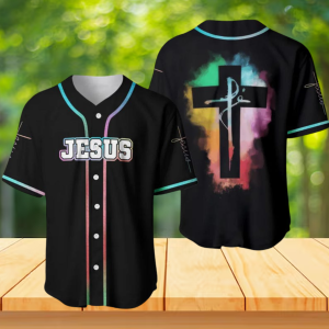 Jesus Baseball Jersey with Colorful Cross Back