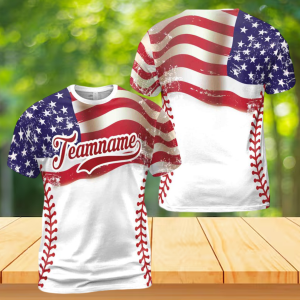 Personalized American Flag Baseball Team 3D T-Shirt