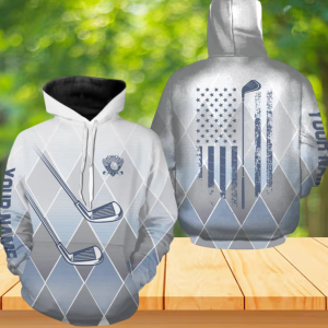Personalized Golf With American Flag Back All Over Hoodie