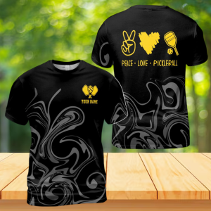 Personalized Pickleball Team Marble Pattern Peace Love Men's T-shirt