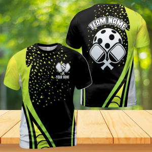 Personalized Pickleball Team Name Green Triangle Pattern Men's T-shirt