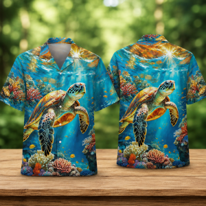 Sunlit Sea Turtle Reef Hawaiian Shirt