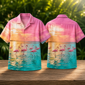 Sunset Flamingo Lagoon Hawaiian Shirt