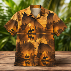 Alternative view of Sunset Horse Rider Hawaiian Shirt